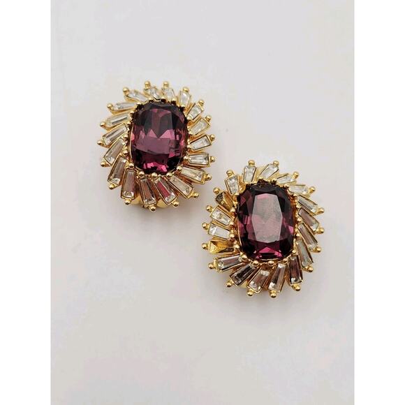 Christian Dior Authentic Amethyst Purple Gold Clip Earrings Missing Stones VTG - Picture 7 of 16